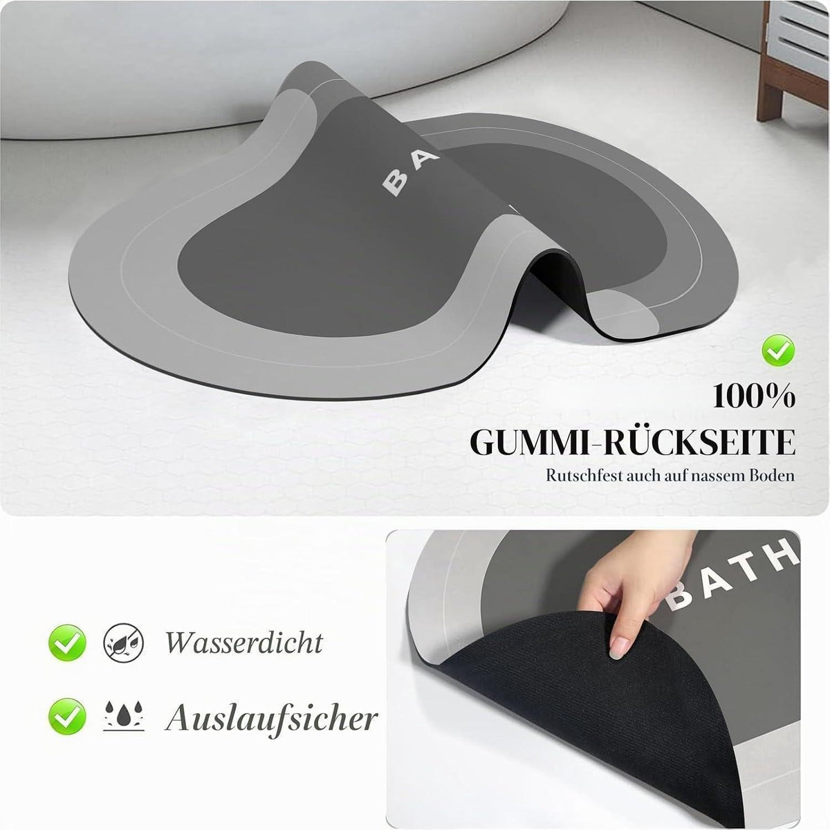 Rutschfeste Badematte Grau 60x150cm – Schnelltrocknend & Saugfähig