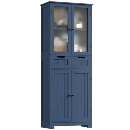 Hochschrank Badezimmerschrank mit Schubladen & Ablageflächen Blau
