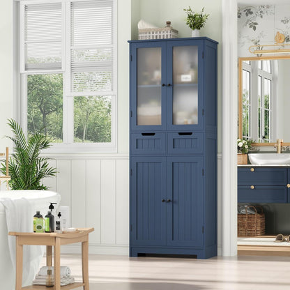 Hochschrank Badezimmerschrank mit Schubladen & Ablageflächen Blau