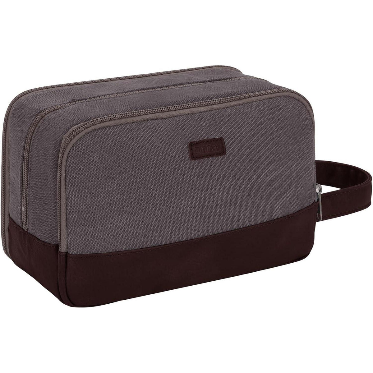 Kulturtasche Herren aus Canvas in Lederoptik, wasserabweisend, Taupe
