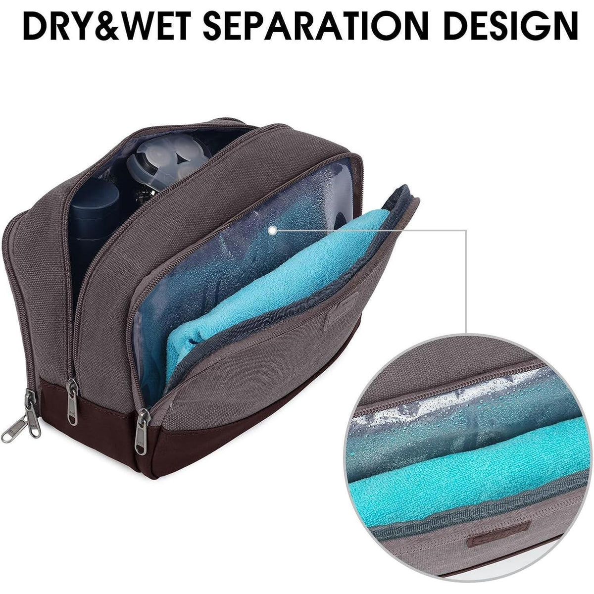 Kulturtasche Herren aus Canvas in Lederoptik, wasserabweisend, Taupe