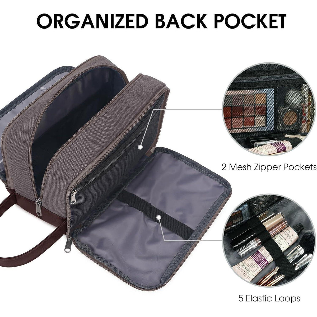 Kulturtasche Herren aus Canvas in Lederoptik, wasserabweisend, Taupe