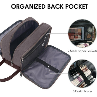 Kulturtasche Herren aus Canvas in Lederoptik, wasserabweisend, Taupe