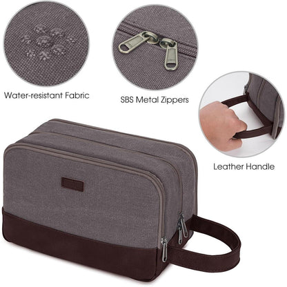 Kulturtasche Herren aus Canvas in Lederoptik, wasserabweisend, Taupe