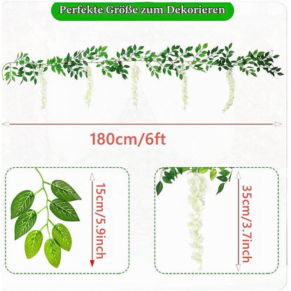 2x 3.6m Künstliche Wisteria Girlande – Weiße Seidenblumen Deko