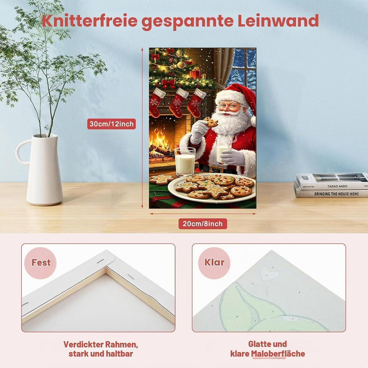 Weihnachtsmann Malen nach Zahlen mit Rahmen – DIY Leinwand Set