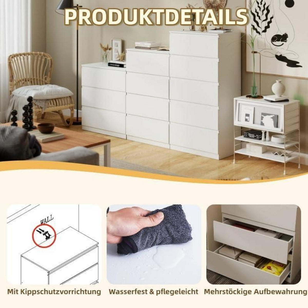 3er Set Kommoden Weiß – Schlafzimmer, Büro & Wohnen