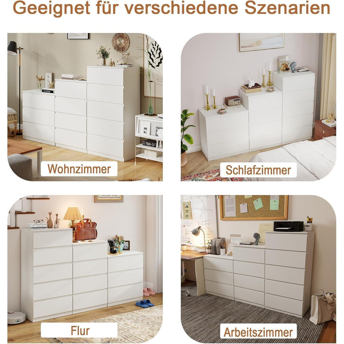 3er Set Kommoden Weiß – Schlafzimmer, Büro & Wohnen