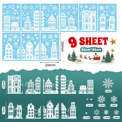 Weihnachts Fensterbilder Schneeflocken & Häuser Deko Aufkleber