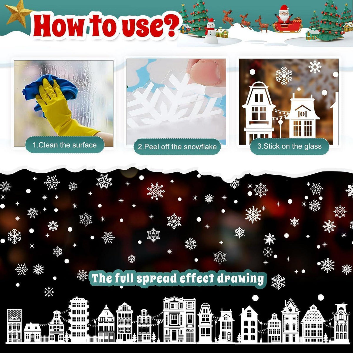 Weihnachts Fensterbilder Schneeflocken & Häuser Deko Aufkleber