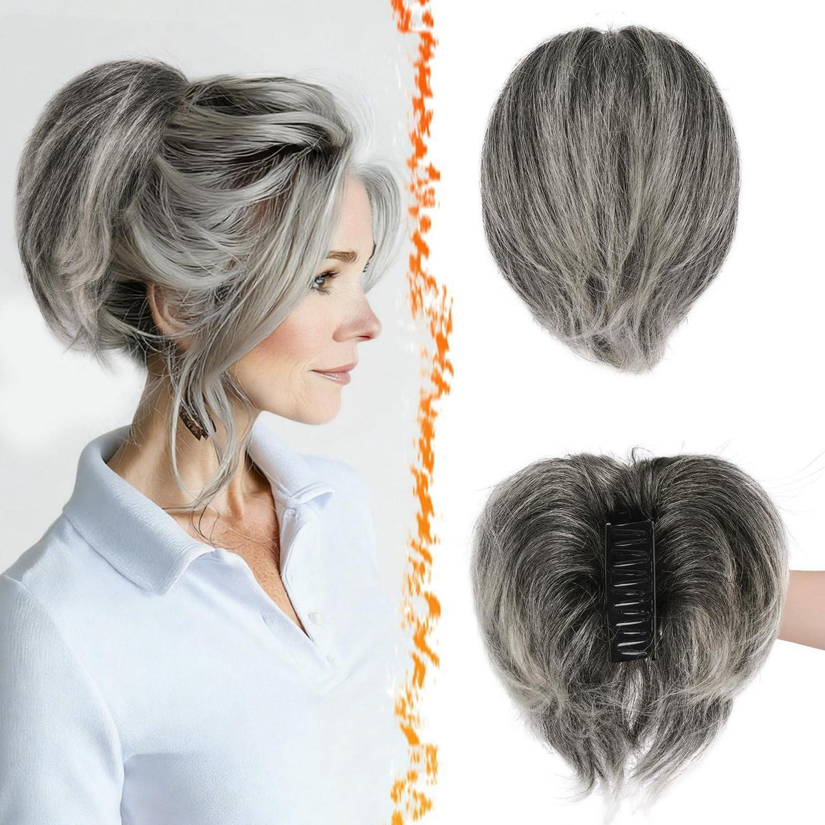 Echthaar Pferdeschwanz Extension Grau Mix – DIY Dutt Haarteil