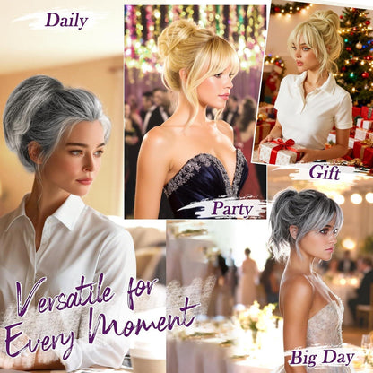 Echthaar Pferdeschwanz Extension Grau Mix – DIY Dutt Haarteil