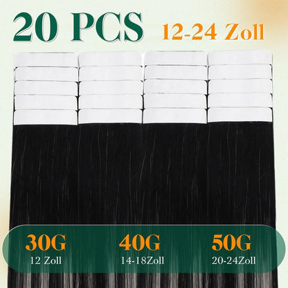 Echthaar Tape Extensions Schwarz Silber Ombre 55cm