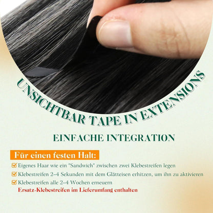 Echthaar Tape Extensions Schwarz Silber Ombre 55cm