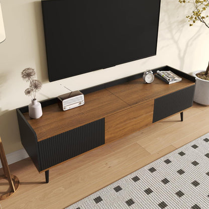 TV Lowboard Schwarz/Holz mit 3 Türen – 160x39x49,5cm