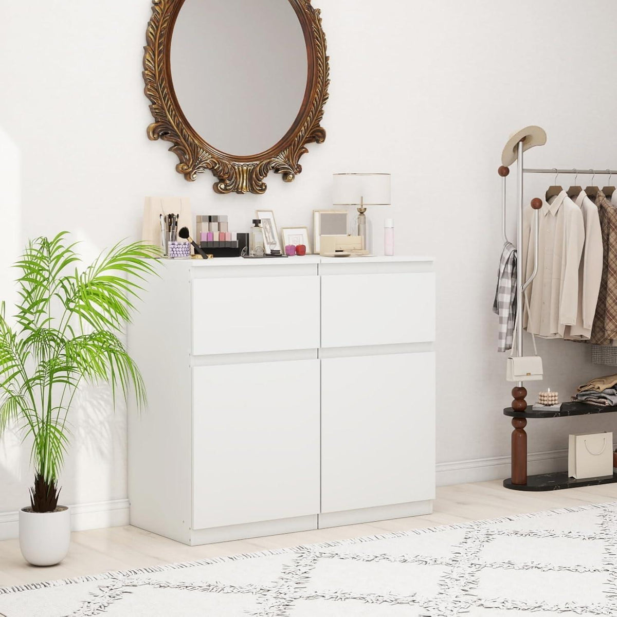 2er-Set Kommoden Weiß mit Schublade & Tür – Schlafzimmer Möbel