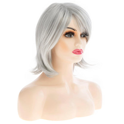 Graue Kurzhaarperücke Damen Synthetisch mit Pony – Cosplay Perücke