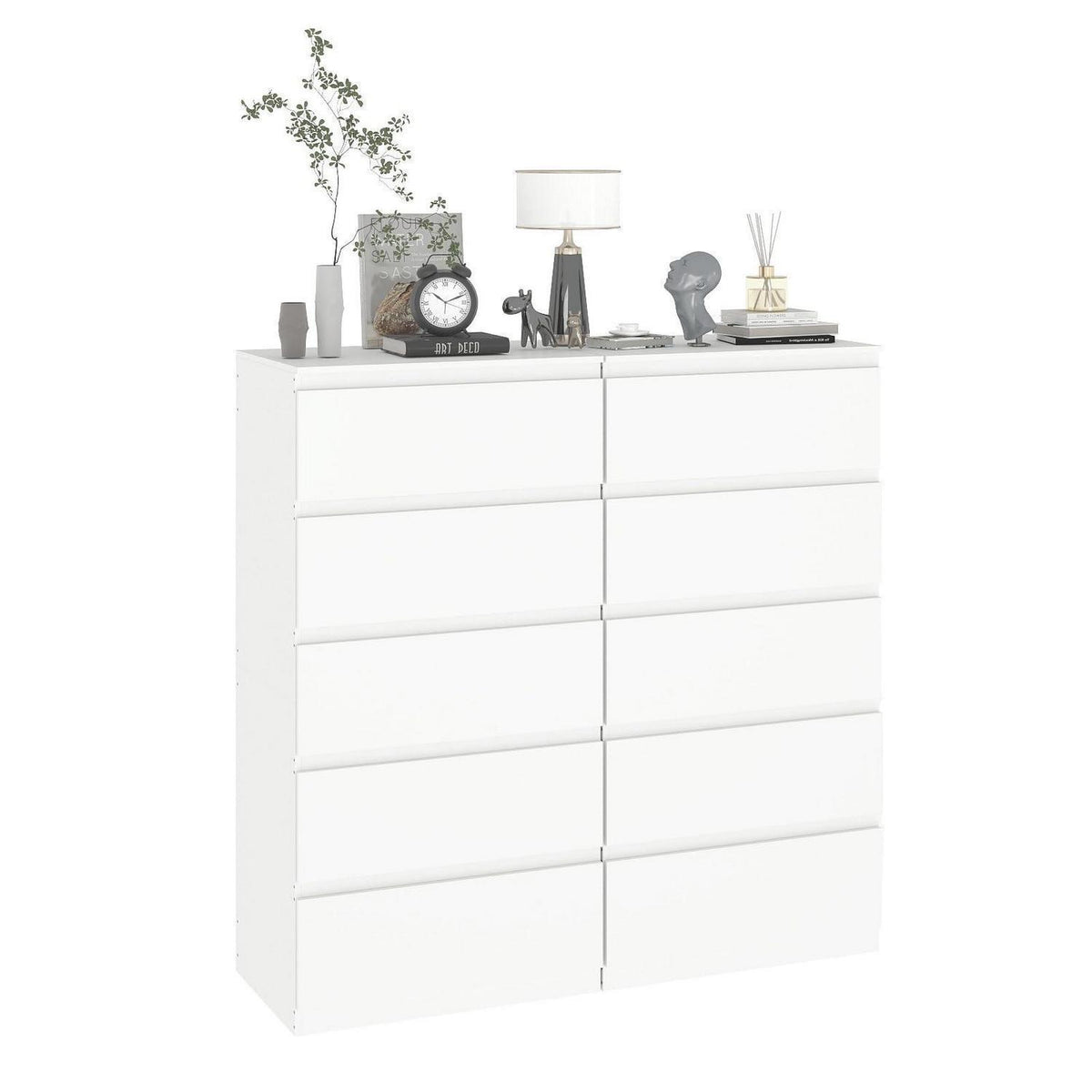 Weiße Kommode 2er-Set mit 5 Schubladen (60x40x120cm)