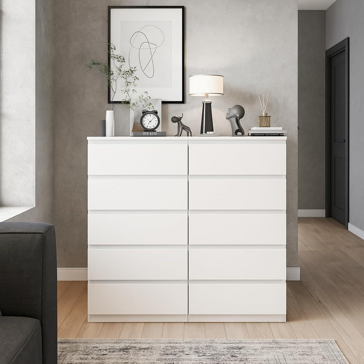 Weiße Kommode 2er-Set mit 5 Schubladen (60x40x120cm)