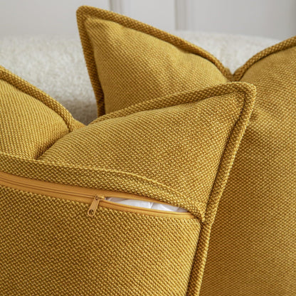2x Chenille Kissenbezug Senfgelb 30x50 cm - Weiche Boho Deko