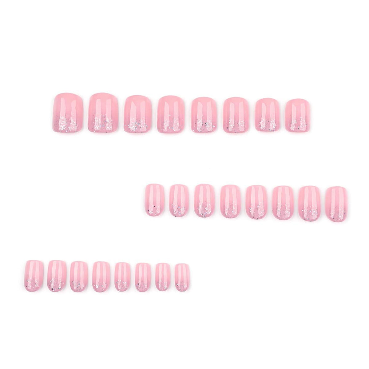 Rosa Glitzer Press On Nails - Kurze, Square Fake Nails mit Kleber