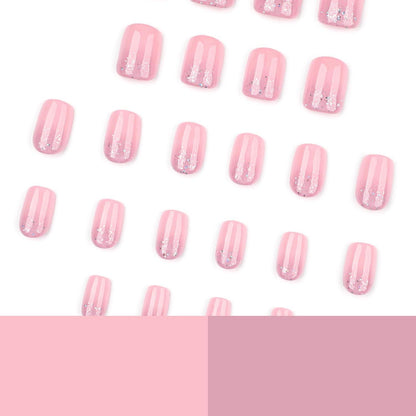 Rosa Glitzer Press On Nails - Kurze, Square Fake Nails mit Kleber