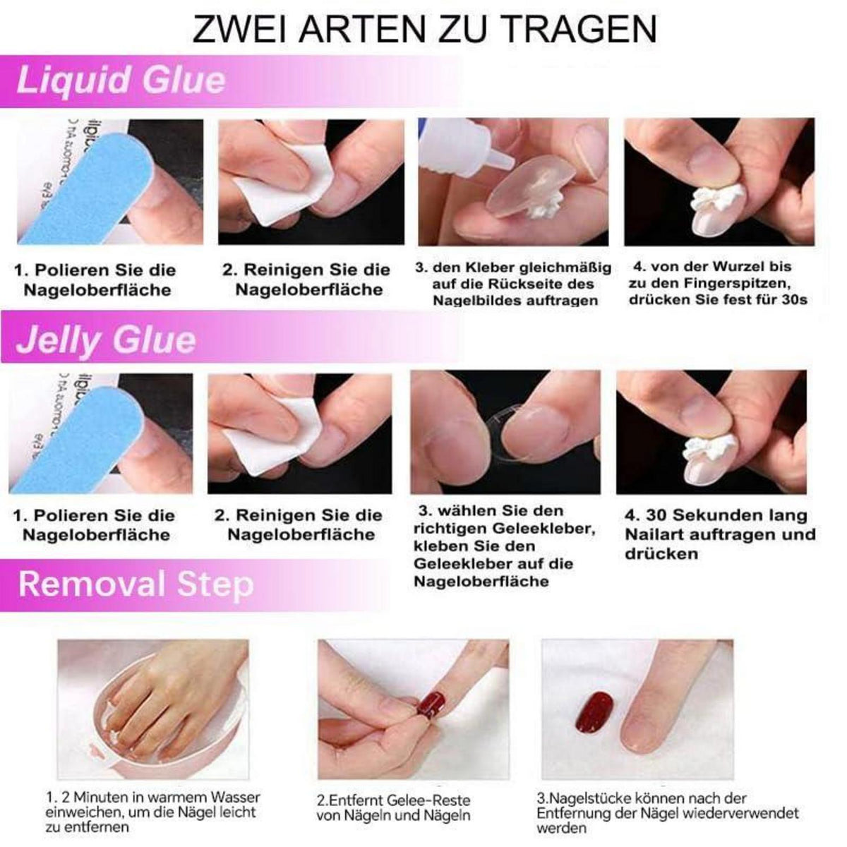Rosa Glitzer Press On Nails - Kurze, Square Fake Nails mit Kleber