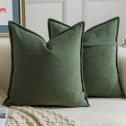 2x Chenille Kissenbezug Grün 60x60 cm - Weiche Boho Deko