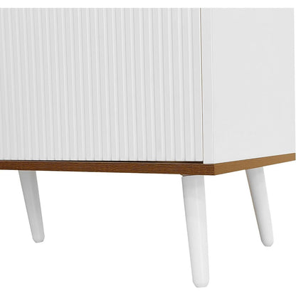 TV Lowboard Weiß & Holz mit 3 Türen (160x39x49,5cm)