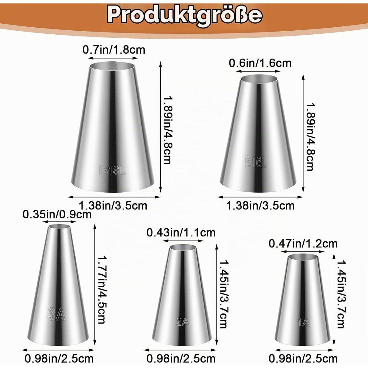 5x Edelstahl Spritztüllen Set für Tortendekoration