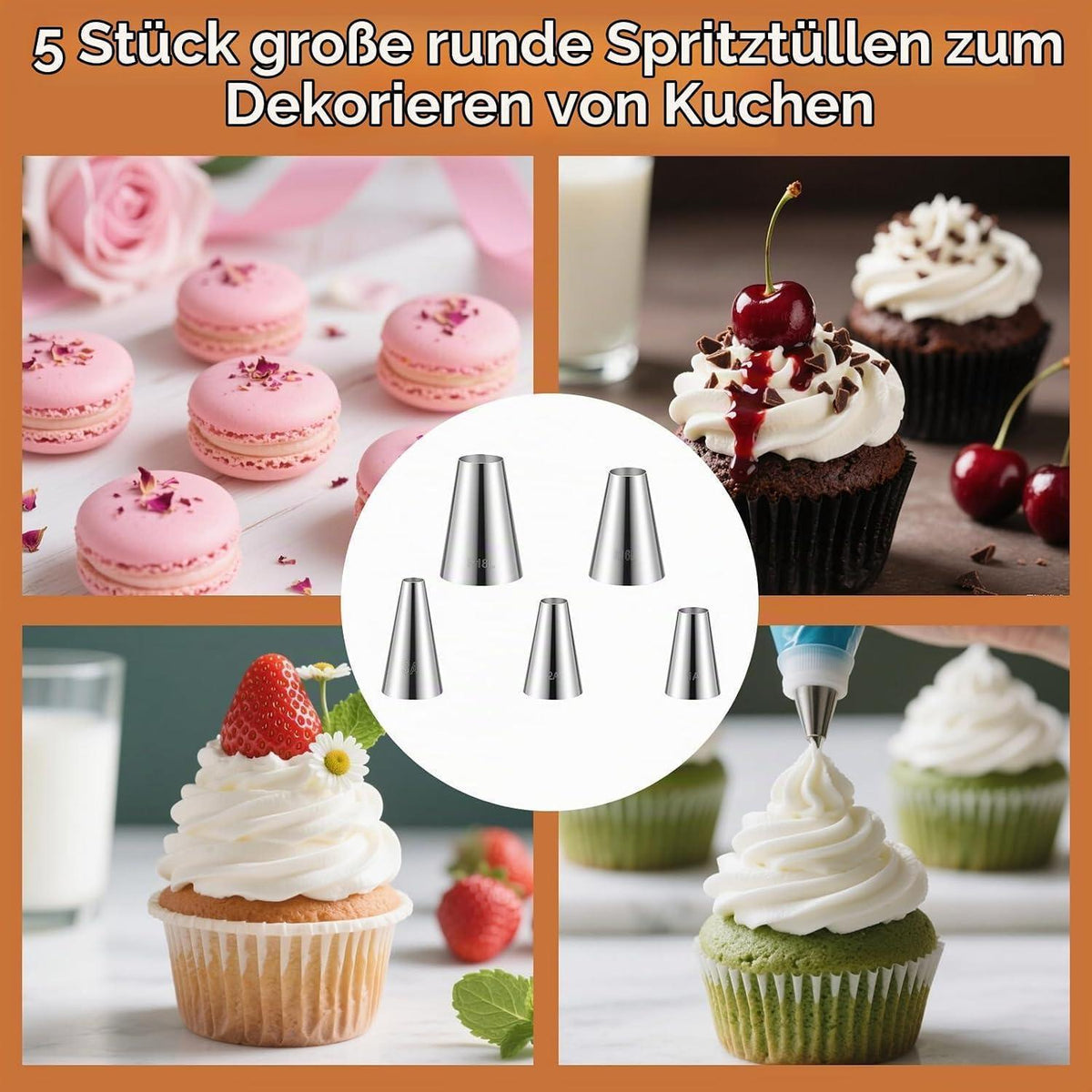 5x Edelstahl Spritztüllen Set für Tortendekoration