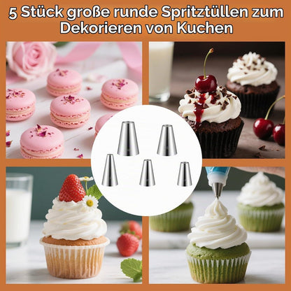 5x Edelstahl Spritztüllen Set für Tortendekoration