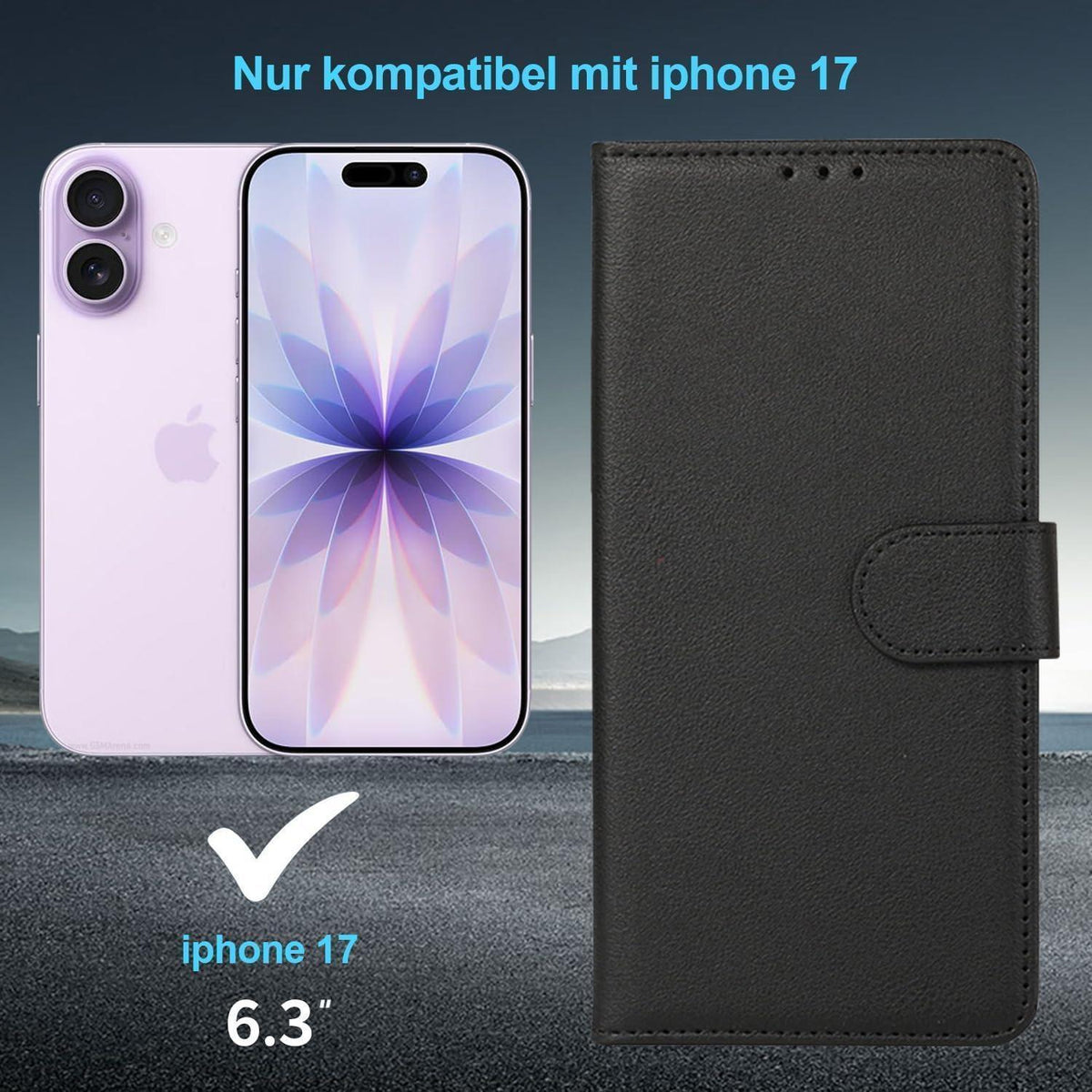 iPhone 17 Klapphülle aus Premium mit Kartenfach & Ständer Schwarz in Lederoptik