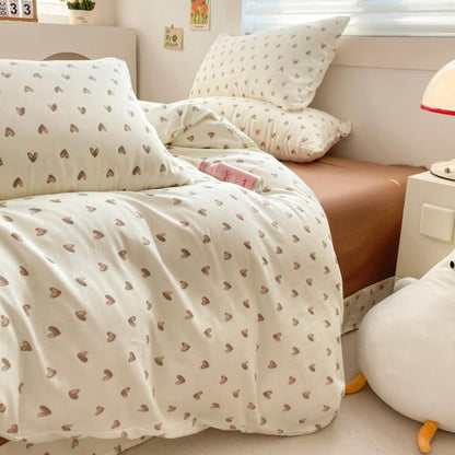 Bettwäsche Set 200x220 Beige Braun Herzen Mädchen