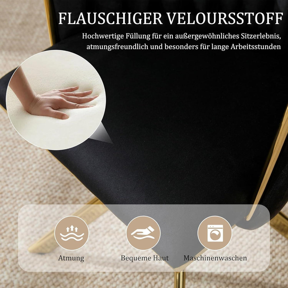 Esszimmerstühle 2er Set, Drehbar, Samt Schwarz Muster 5