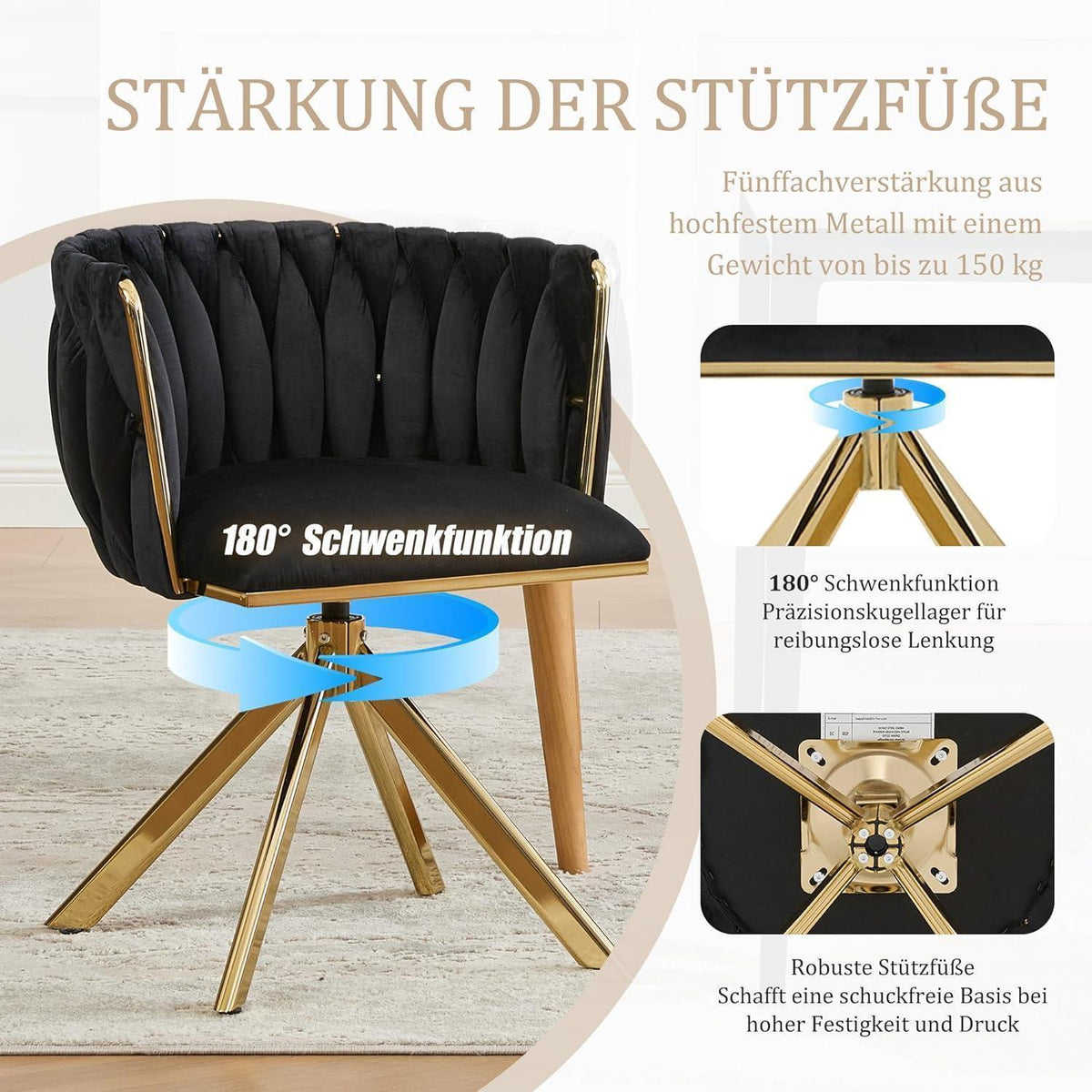 Esszimmerstühle 2er Set, Drehbar, Samt Schwarz Muster 5