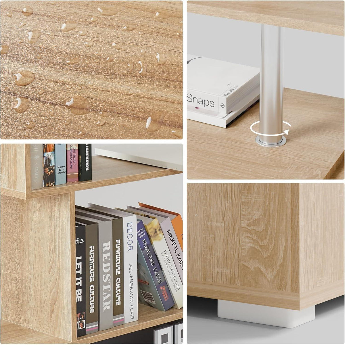 L-Schreibtisch mit drehbarem Bücherregal, Eiche