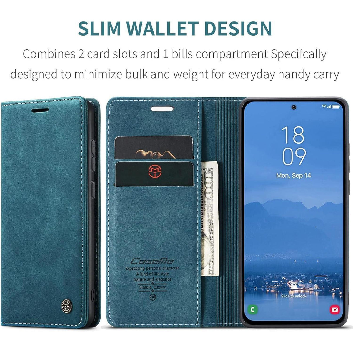 Klapphülle für Samsung Galaxy S25 FE 5G Blaugrün in Lederoptik