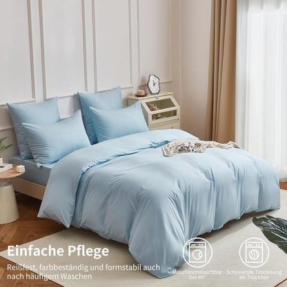 4teilige Bettwäsche 135x200 Baumwolle Blau – Weich & Atmungsaktiv