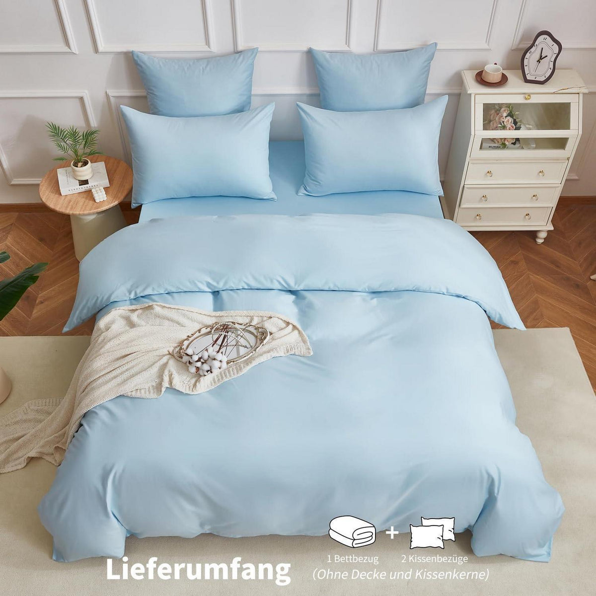 4teilige Bettwäsche 135x200 Baumwolle Blau – Weich & Atmungsaktiv