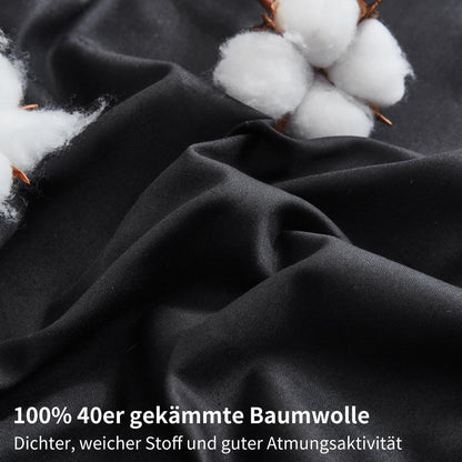 4teilige Bettwäsche 135x200 Baumwolle Schwarz Uni