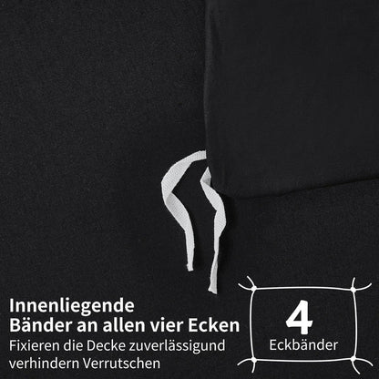 4teilige Bettwäsche 135x200 Baumwolle Schwarz Uni