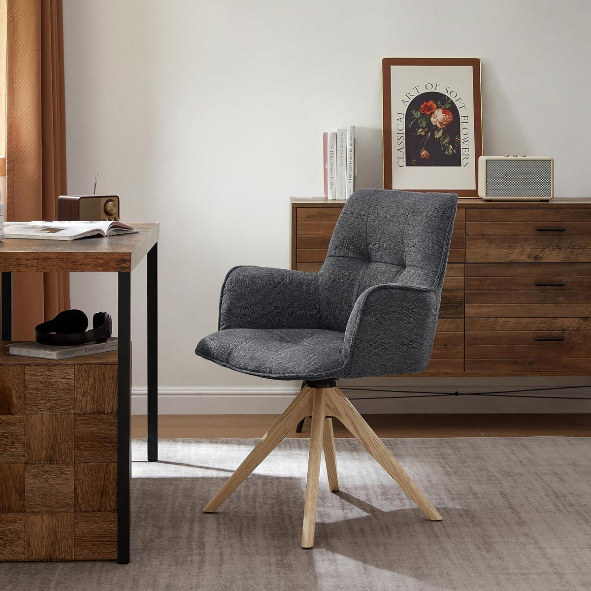 Drehstuhl Esszimmer 2er Set Dunkelgrau mit Armlehnen