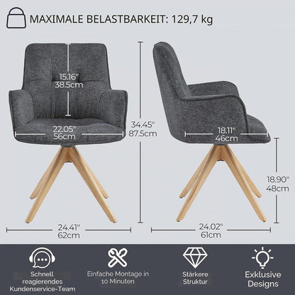 Drehstuhl Esszimmer 2er Set Dunkelgrau mit Armlehnen