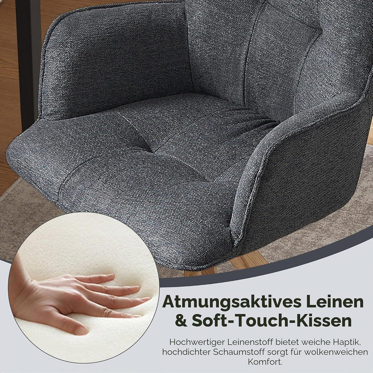 Drehstuhl Esszimmer 2er Set Dunkelgrau mit Armlehnen