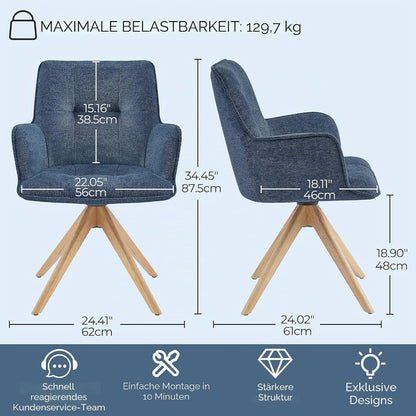 Drehbarer Esszimmerstuhl Set Blau - Polsterstuhl mit Armlehnen