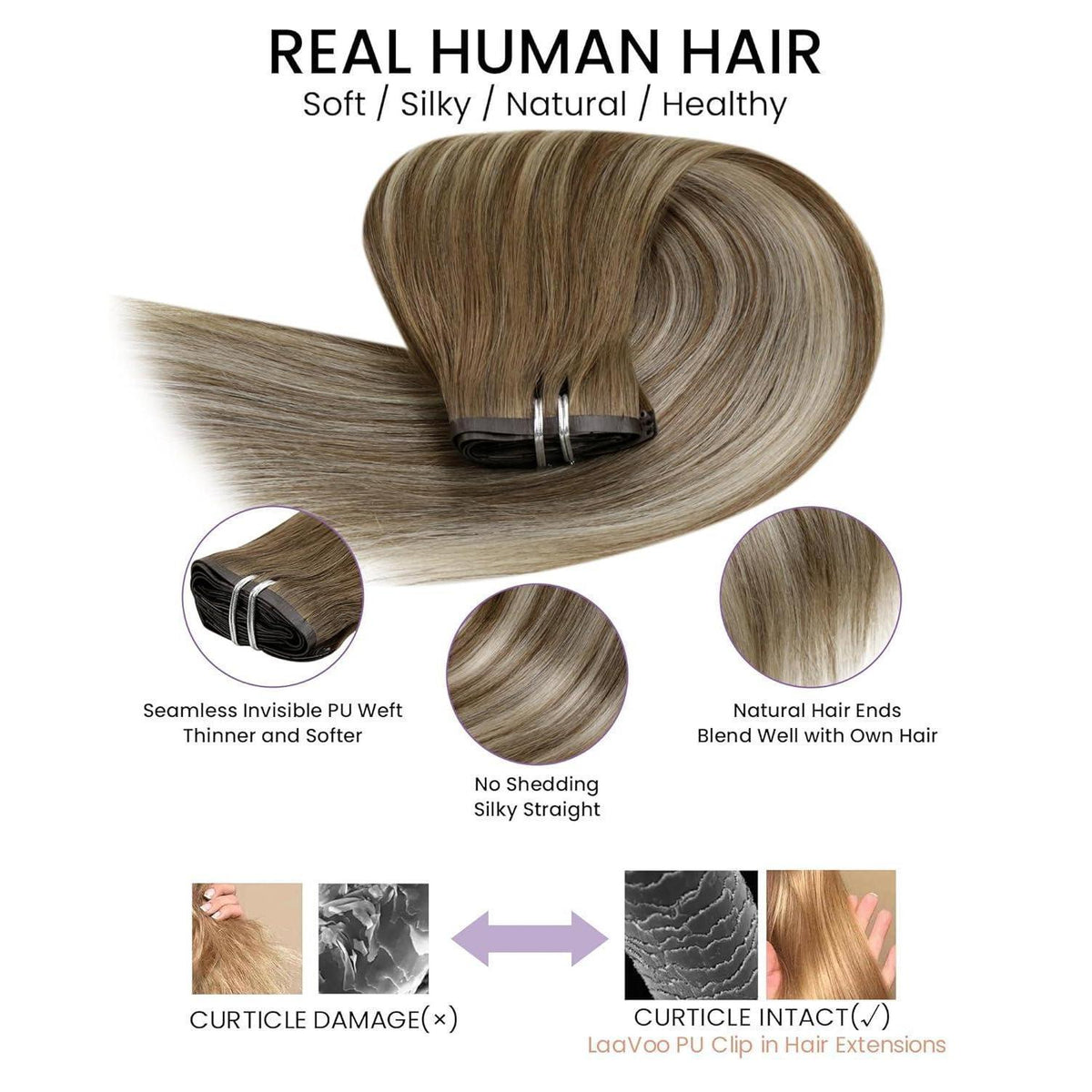 Echthaar Clip-in Extensions Braun #8/60/8 – 45cm