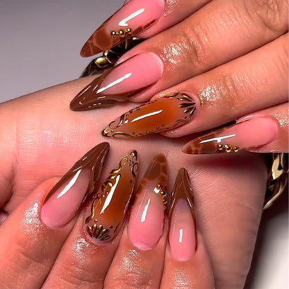 Press on Nägel 3D Orangenblumen – Mandel French Tip