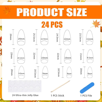 Press on Nägel 3D Orangenblumen – Mandel French Tip