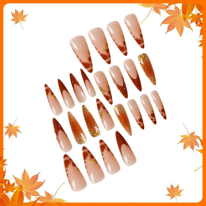 Press on Nägel 3D Orangenblumen – Mandel French Tip